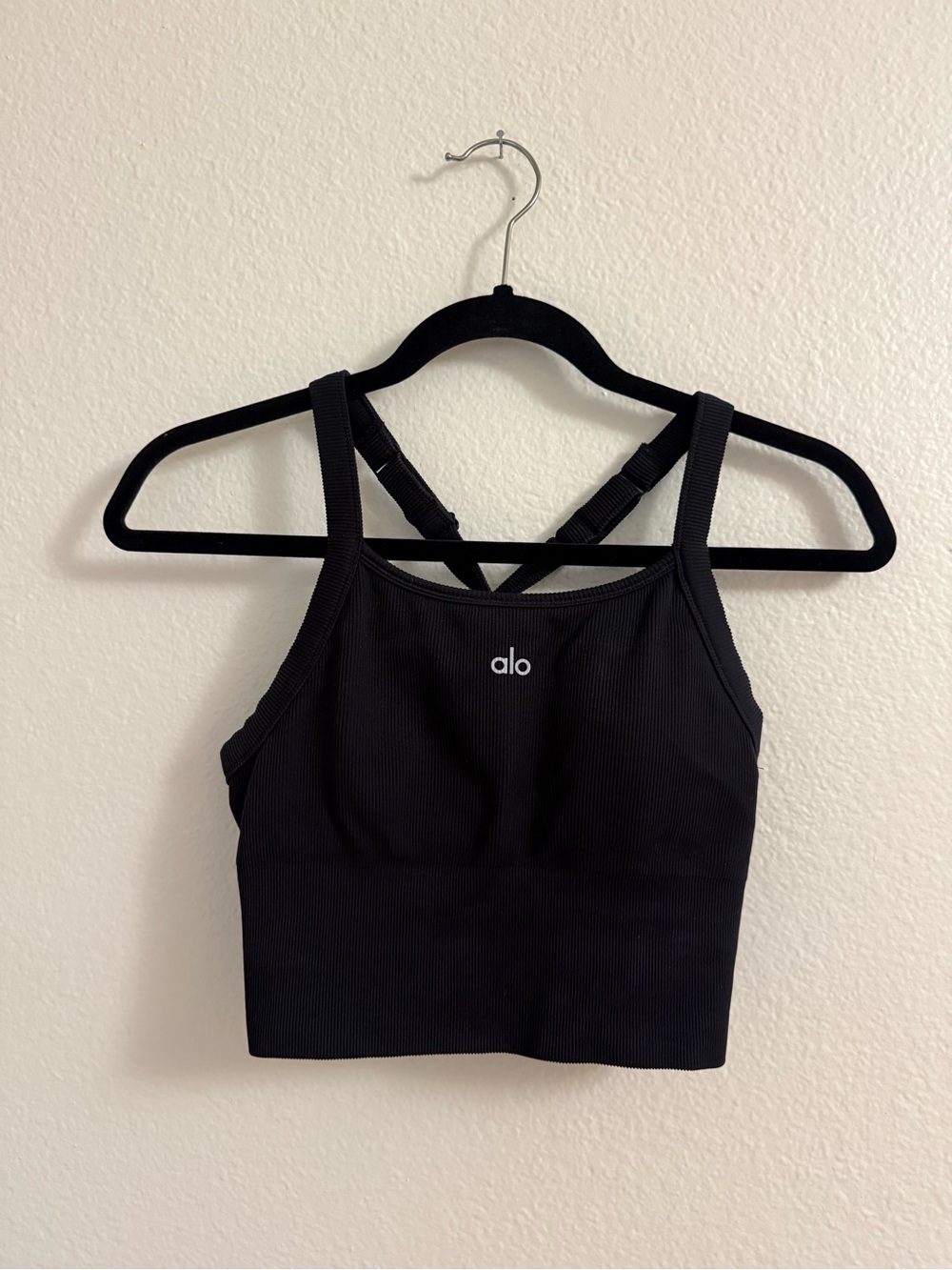 ALO Yoga Black Ribbed Tank Crop Top